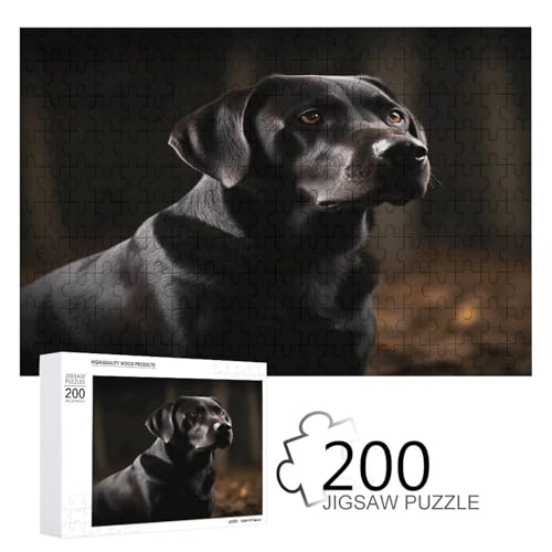 Puzzlespiel für Erwachsene, Schwarzer Labrador bedruckte Holzpuzzles, 200 Teile Puzzles sind geeignet für Puzzle-Enthusiasten und können zu Hause, im Büro oder an anderen Orten platziert werden von JKLPOMN