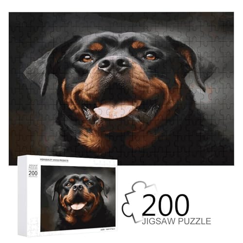 Puzzlespiel für Erwachsene, coole Rottweiler-Hundekunst-gedruckte Holzpuzzles, 200-teilige Puzzles sind geeignet für Puzzle-Enthusiasten und können zu Hause, im Büro oder an anderen Orten platziert von JKLPOMN