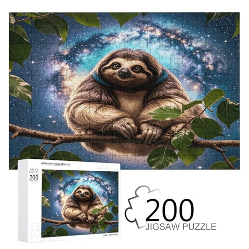 Puzzlespiel für Erwachsene, lustige Tiergalaxie Faultier bedruckte Holzpuzzles, 200 Teile Puzzles eignen sich für Puzzle-Enthusiasten und können zu Hause, im Büro oder an anderen Orten platziert von JKLPOMN