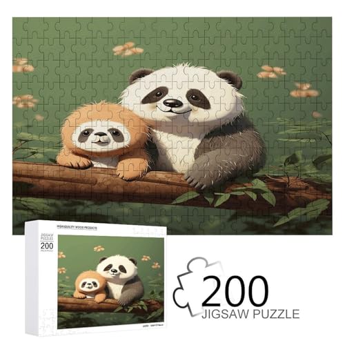 Puzzlespiel für Erwachsene, niedlicher Panda und Faultier bedruckte Holzpuzzles, 200 Teile Puzzles sind geeignet für Puzzle-Enthusiasten und können zu Hause, im Büro oder an anderen Orten platziert von JKLPOMN