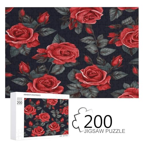 Puzzlespiel für Erwachsene, schöne rote Rosenblüten bedruckte Holzpuzzles, 200 Teile Puzzles sind geeignet für Puzzle-Enthusiasten und können zu Hause, im Büro oder an anderen Orten platziert werden von JKLPOMN