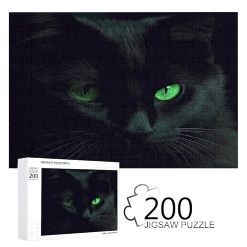 Puzzlespiel für Erwachsene, schwarze Katze grüne Augen bedruckte Holzpuzzles, 200 Teile Puzzles sind geeignet für Puzzle-Enthusiasten und können zu Hause, im Büro oder an anderen Orten platziert von JKLPOMN