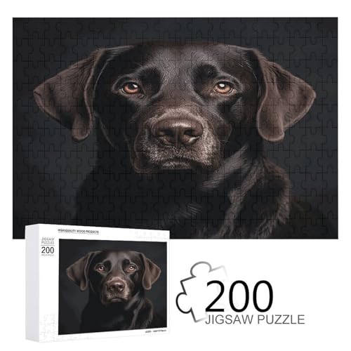 Puzzlespiel für Erwachsene, schwarzer Laborhund bedruckte Holzpuzzles, 200 Teile Puzzles sind geeignet für Puzzle-Enthusiasten und können zu Hause, im Büro oder an anderen Orten platziert werden von JKLPOMN