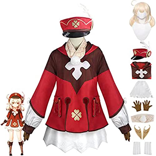 Genshin Impact Cosplay-Kostüm, Klee Cosplay-Outfits mit Perücke, Genshin Klee-Thema, Halloween, Karneval, Party, Jacke, Anzug für Maskerade, Rot, Größe 3XL von JKNYMY