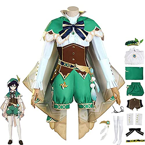 JKNYMY Genshin Impact Kostüm für Maskerade, Barbara Cosplay Outfits Anzug, Genshin Theme Barbara Halloween Karneval Party Jacke Anzug Kleidung mit Accessoires,Grün,M von JKNYMY