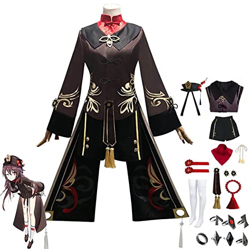 JKNYMY Genshin Impact Kostüm für Maskerade, Hu Tao Cosplay Outfits Anzug, Genshin Theme Hu Tao Halloween Karneval Party Jacke Anzug Kleidung mit Accessoires,Schwarz,XXL von JKNYMY