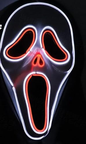 JKOKPMG Halloween Maske LED Maske Leuchtende Handschuhe-Set, Mehrere Leuchtmodi The Maske Kostüm, Halloween Kostüm Damen Kinder Mädchen Teenager, Horror Maske Totenkopf Maske von JKOKPMG