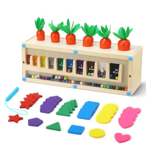 JKOKPMG Montessori Spielzeug - Holzspielzeug, 3-in-1 Magnetspiel für Kinder, Geschenk für Mädchen und Jungen, Spielzeuggeschenk für Kinder von 2-5 Jahren, Zahlenverständnis, Farberkennung von JKOKPMG