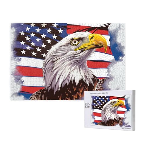 Adler mit USA-Flagge, gedrucktes Holzblock-Puzzle – 1000 Teile (verpackt) Puzzle Lernspiel – Heimdekoration Puzzle von JKSEEPYN