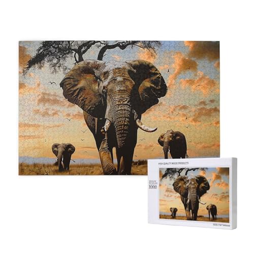 Afrikanischer Elefant gedrucktes Holzblock-Puzzle - 1000 Teile (verpackt) Puzzle Lernspiel - Heimdekoration Puzzle von JKSEEPYN