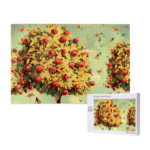 Auto unter Obstbäumen gedrucktes Holzblock-Puzzle -1000 Teile (Boxed) Puzzle Lernspiel - Heimdekoration Puzzle von JKSEEPYN