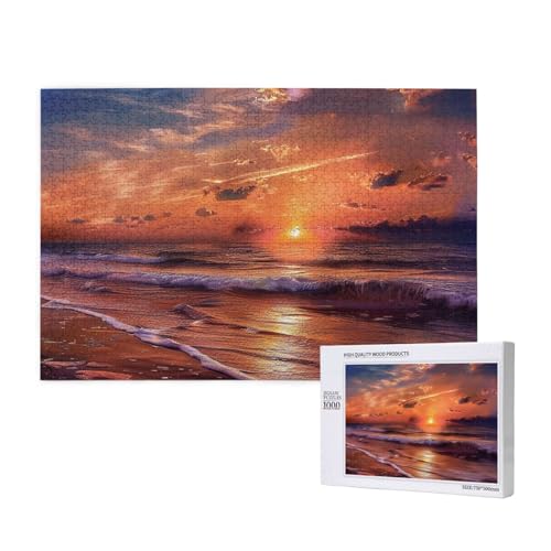 Beach Sunrise Printed Woodblock Puzzle -1000 Pieces (Boxed) Puzzle Education Game - Home Decoration Puzzle von JKSEEPYN