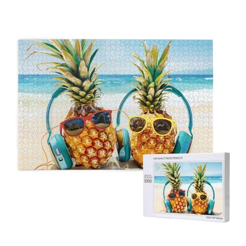 Beach Two Ananas Sea Printed Woodblock Puzzle -1000 Pieces (Boxed) Puzzle Education Game - Home Decoration Puzzle von JKSEEPYN