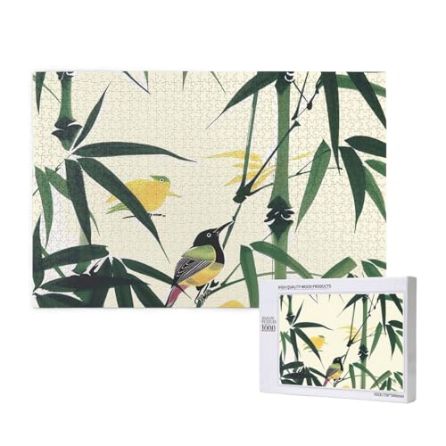 Birds Landed On Bamboo Printed Woodblock Puzzle -1000 Pieces (Boxed) Puzzle Education Game - Home Decoration Puzzle von JKSEEPYN