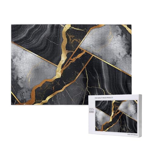 Black Marble Texture Gold Printed Woodblock Puzzle -1000 Pieces (Boxed) Puzzle Education Game - Home Decoration Puzzle von JKSEEPYN