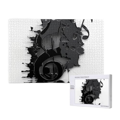 Black Music Notes Printed Woodblock Puzzle -1000 Pieces (Boxed) Puzzle Education Game - Home Decoration Puzzle von JKSEEPYN