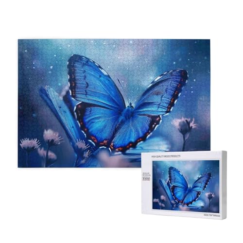 Blue Butterfly Printed Woodblock Puzzle - 1000 Pieces (Boxed) Puzzle Education Game - Home Decoration Puzzle von JKSEEPYN