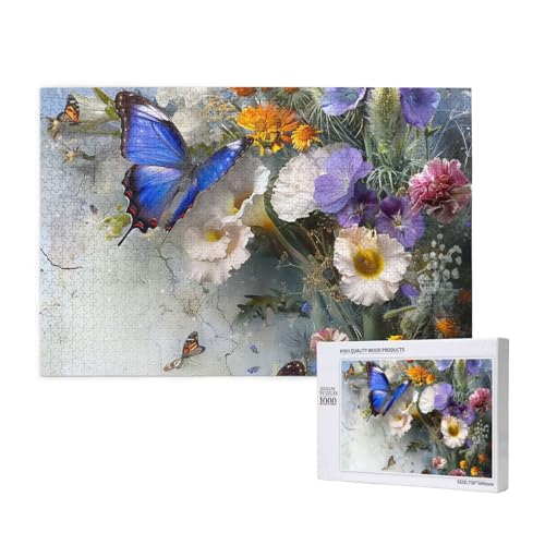 Blumen und Schmetterling gedruckt Holzblock Puzzle - 1000 Teile (Boxed) Puzzle Lernspiel - Home Decoration Puzzle von JKSEEPYN