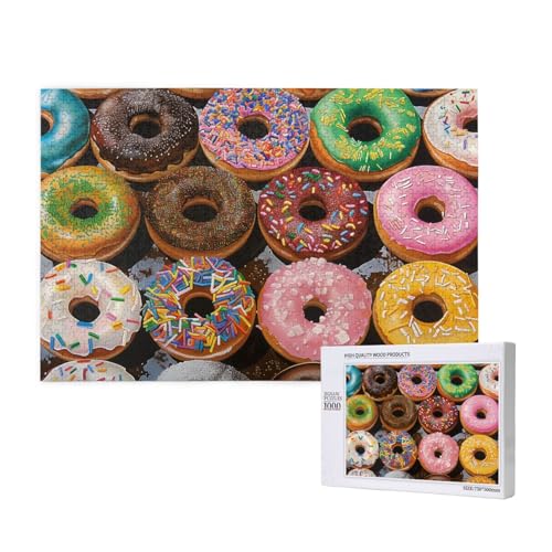 Bunte Donuts, gedrucktes Holzblock-Puzzle, 1000 Teile (verpackt), Puzzle, Lernspiel, Heimdekoration, Puzzle von JKSEEPYN