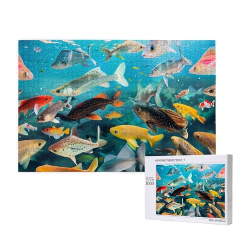 Bunte Fische, gedrucktes Holzblock-Puzzle – 1000 Teile (verpackt) Puzzle Lernspiel – Heimdekoration Puzzle von JKSEEPYN