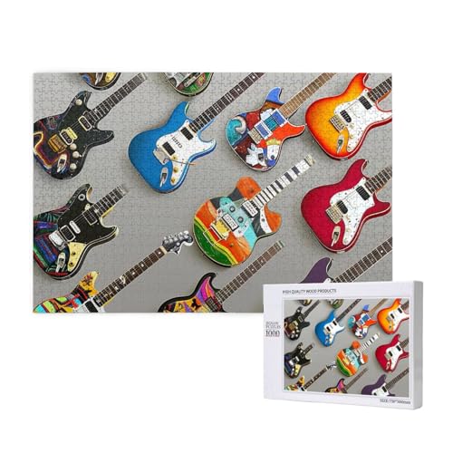 Bunte Gitarren 1 gedrucktes Holzblock-Puzzle – 1000 Teile (verpackt) Puzzle Lernspiel – Heimdekoration Puzzle von JKSEEPYN