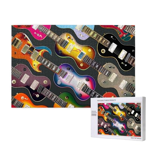 Bunte Gitarren gedrucktes Holzblock-Puzzle – 1000 Teile (verpackt) Puzzle Lernspiel – Heimdekoration Puzzle von JKSEEPYN