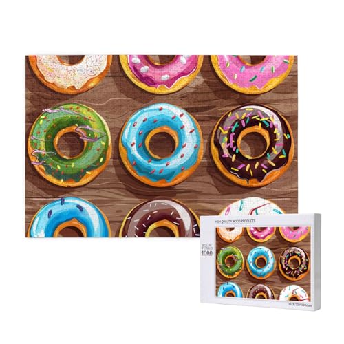 Buntes Cartoon-Donut-Puzzle, bedruckt, Holzblock, 1000 Teile (verpackt), Puzzle, Lernspiel, Heimdekoration, Puzzle von JKSEEPYN