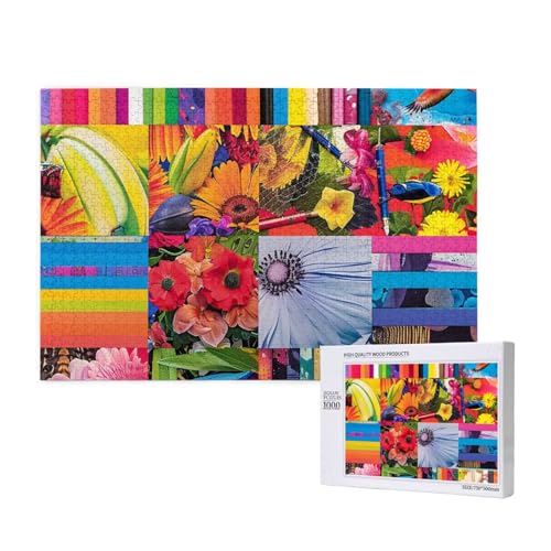 Buntes Collage gedrucktes Holzblock-Puzzle – 1000 Teile (verpackt) Puzzle Lernspiel – Heimdekorationspuzzle von JKSEEPYN