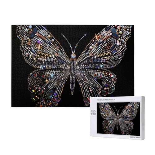 Buntes Strass-Schmetterling-Holzblock-Puzzle – 1000 Teile (verpackt) Puzzle Lernspiel – Heimdekorationspuzzle von JKSEEPYN