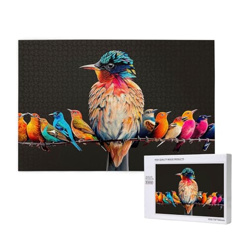 Buntes Vogel-Puzzle, 1 gedrucktes Holzblock-Puzzle, 1000 Teile (verpackt), Puzzle, Lernspiel, Heimdekoration, Puzzle von JKSEEPYN