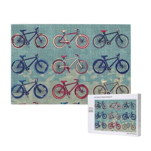 Cartoon Bikes Cycling Printed Woodblock Puzzle -1000 Pieces (Boxed) Puzzle Education Game - Home Decoration Puzzle von JKSEEPYN