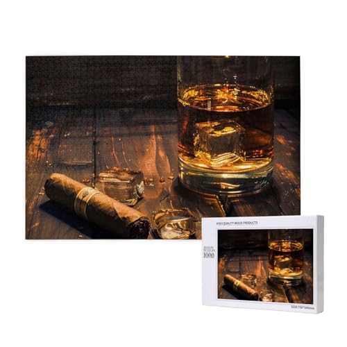 Cigar & Whiskey Printed Woodblock Puzzle -1000 Pieces (Boxed) Puzzle Education Game - Home Decoration Puzzle von JKSEEPYN