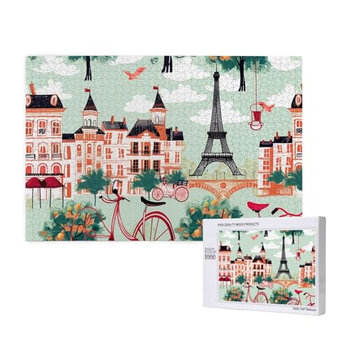 Cityscape Paris Eiffelturm Frankreich Gedruckt Holzblock Puzzle - 1000 Teile (Boxed) Puzzle Bildung Spiel - Heimdekoration Puzzle von JKSEEPYN