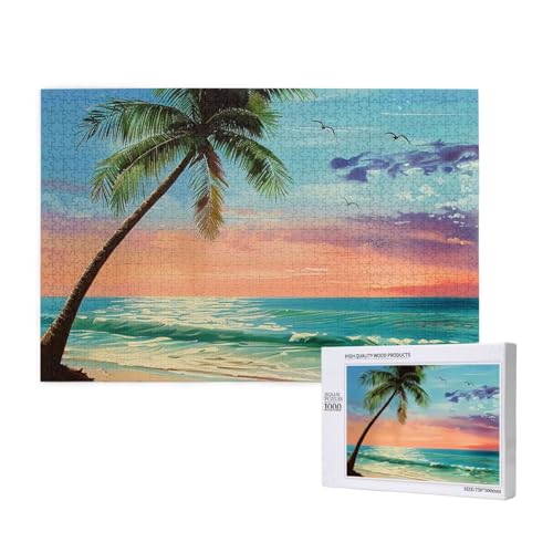 Coconut Palm Tree Sandy Beach 1 Printed Woodblock Puzzle -1000 Pieces (Boxed) Puzzle Education Game - Home Decoration Puzzle von JKSEEPYN