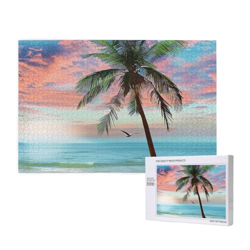 Coconut Palm Tree Sandy Beach Printed Woodblock Puzzle -1000 Pieces (Boxed) Puzzle Education Game - Home Decoration Puzzle von JKSEEPYN