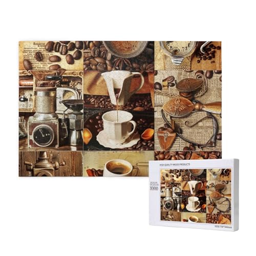 Coffee Collage Printed Woodblock Puzzle -1000 Pieces (Boxed) Puzzle Education Game - Home Decoration Puzzle von JKSEEPYN