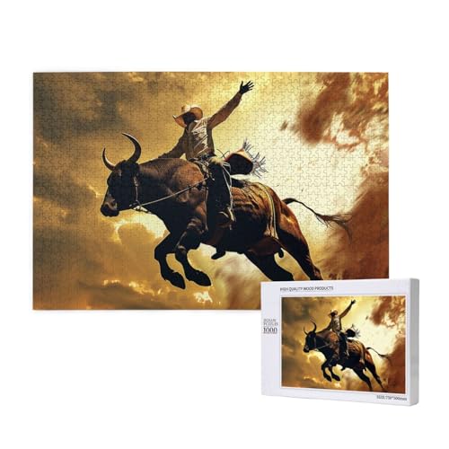 Cool Bull Riding Printed Woodblock Puzzle -1000 Pieces (Boxed) Puzzle Education Game - Home Decoration Puzzle von JKSEEPYN