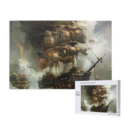 Cooles Piratenschiff gedrucktes Holzblock-Puzzle - 1000 Teile (verpackt) Puzzle Lernspiel - Heimdekoration Puzzle von JKSEEPYN