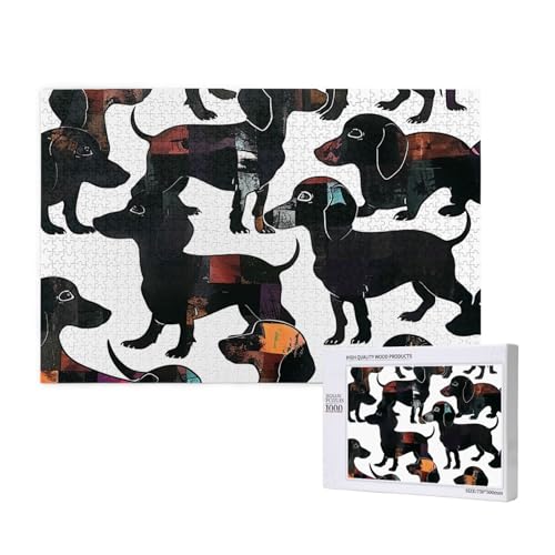 Dackel Hund Schwarze Hunde Gedruckt Holzblock Puzzle - 1000 Teile (Boxed) Puzzle Bildung Spiel - Home Decoration Puzzle von JKSEEPYN