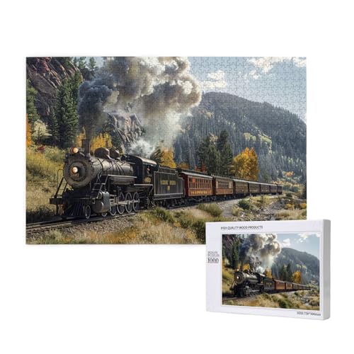 JKSEEPYN Dampflokomotive Zug Holzblock Puzzle - 1000 Teile (Boxed) - Klassisches Jigsaw Puzzle - Ideal für 7 Jahre und älter - Fortgeschrittenes Niveau - 1000 Stück - 1 Set von JKSEEPYN