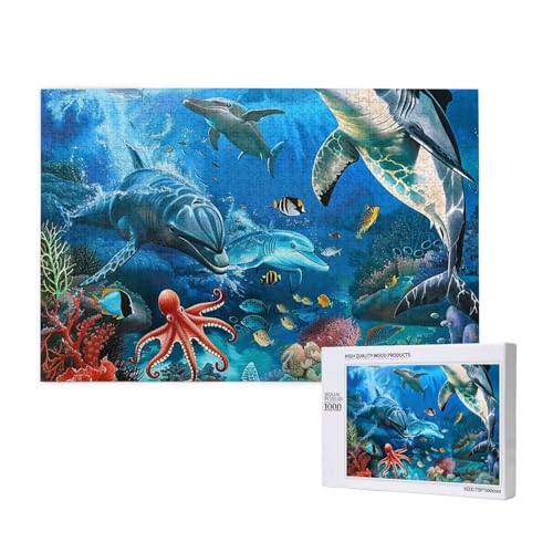 Delfine Sea Turtle Coral Reef Printed Woodblock Puzzle -1000 Pieces (Boxed) Puzzle Education Game - Home Decoration Puzzle von JKSEEPYN