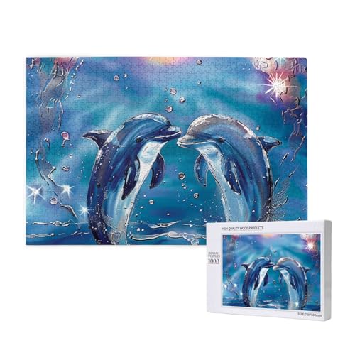 Dolphins In Love Printed Woodblock Puzzle -1000 Pieces (Boxed) Puzzle Education Game - Home Decoration Puzzle von JKSEEPYN