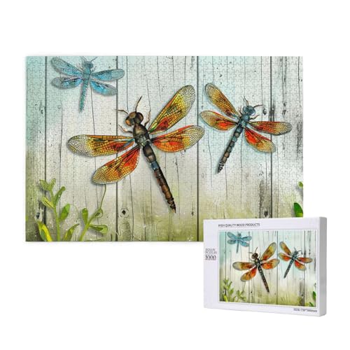 Dragonfly Fence Printed Woodblock Puzzle -1000 Pieces (Boxed) Puzzle Education Game - Home Decoration Puzzle von JKSEEPYN