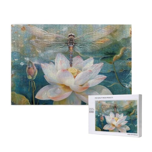 Dragonfly Lotus Printed Woodblock Puzzle -1000 Pieces (Boxed) Puzzle Education Game - Home Decoration Puzzle von JKSEEPYN