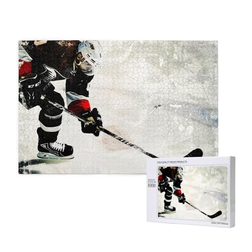 Eishockey Kunst gedruckt Holzblock Puzzle - 1000 Teile (Boxed) Puzzle Lernspiel - Heimdekoration Puzzle von JKSEEPYN