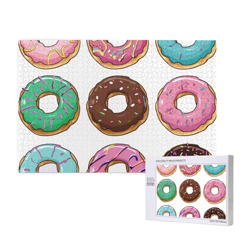 Farbige Cartoon-Donuts, gedrucktes Holzblock-Puzzle, 1000 Teile (verpackt), Puzzle, Lernspiel, Heimdekoration, Puzzle von JKSEEPYN