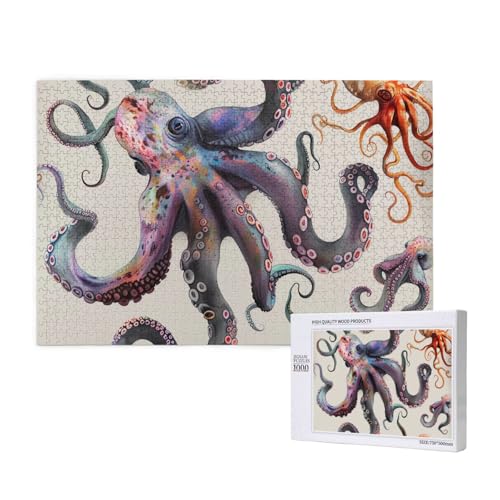 Farbiges Oktopus-Holzblock-Puzzle – 1000 Teile (verpackt) Puzzle Lernspiel – Heimdekorationspuzzle von JKSEEPYN