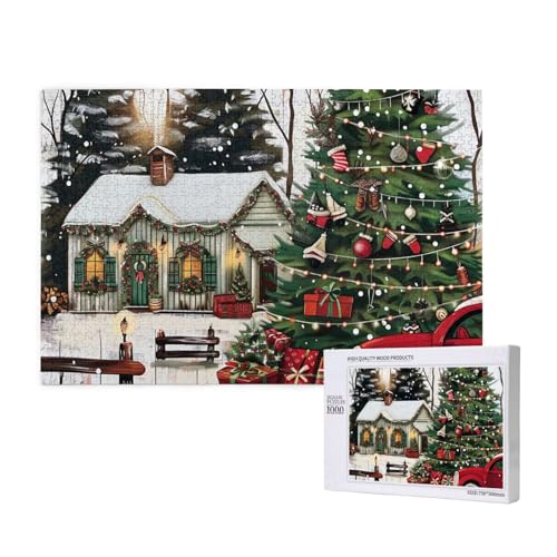 Farmhouse Christmas Printed Woodblock Puzzle - 1000 Pieces (Boxed) Puzzle Education Game - Home Decoration Puzzle von JKSEEPYN