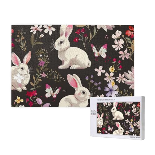 Festival Bunny Floral Printed Woodblock Puzzle -1000 Pieces (Boxed) Puzzle Education Game - Home Decoration Puzzle von JKSEEPYN