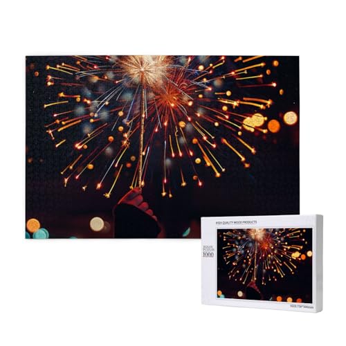 Feuerwerk bei Nacht gedrucktes Holzblock-Puzzle - 1000 Teile (Boxed) Puzzle Lernspiel - Heimdekoration Puzzle von JKSEEPYN